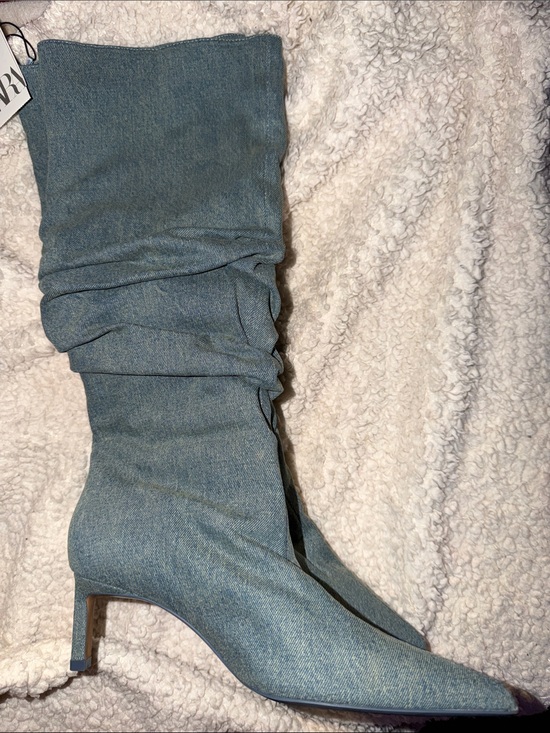 Zara Shoes - Zara Denim Slouch Knee-High Boots - Light Blue